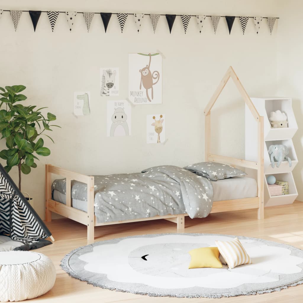 Solid Pine Kids Bed Frame 80x160 cm - Natural Wood Finish