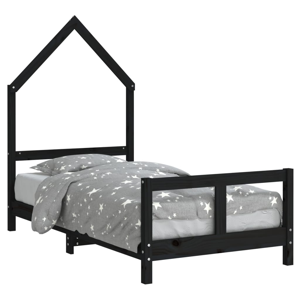 Solid Pine Kids Bed Frame - Black 80x160 cm