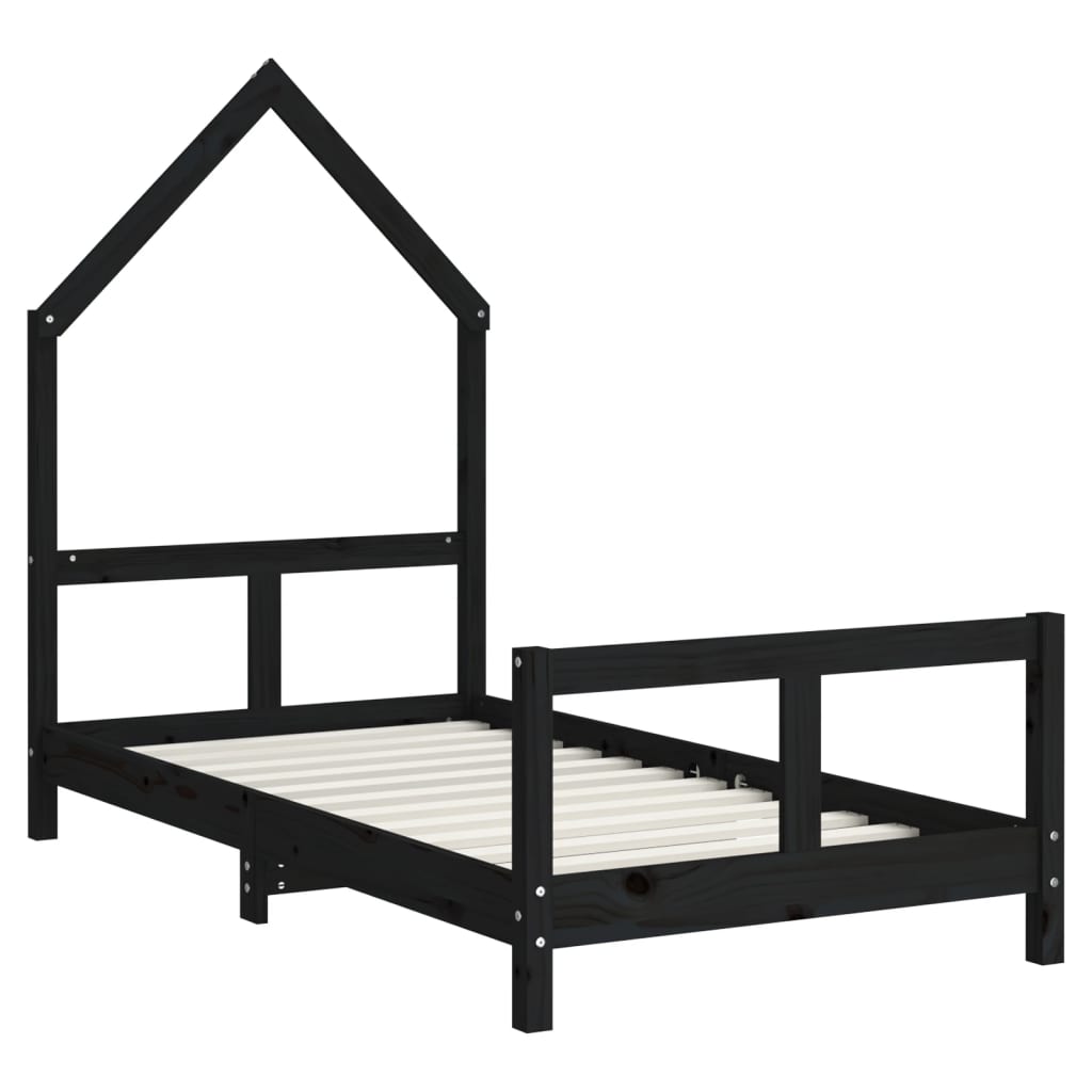 Solid Pine Kids Bed Frame - Black 80x160 cm