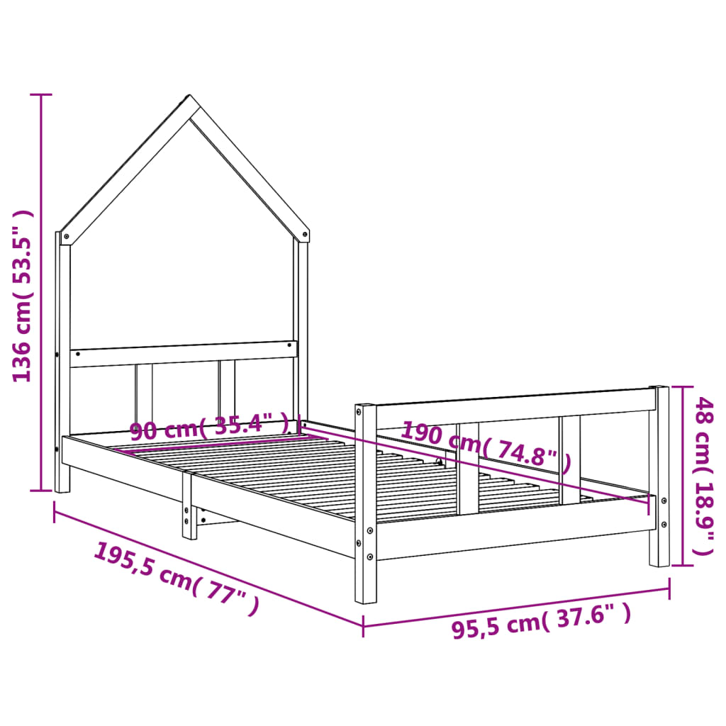 White Solid Pine Kids Bed Frame 90x190 cm - Durable & Stylish