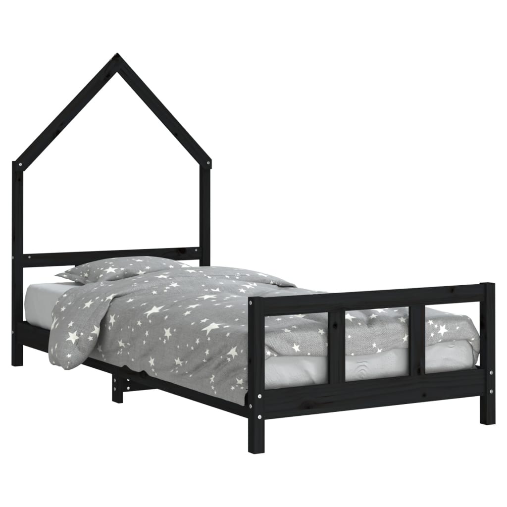 Solid Wood Pine Kids Bed Frame - Black 90x190 cm