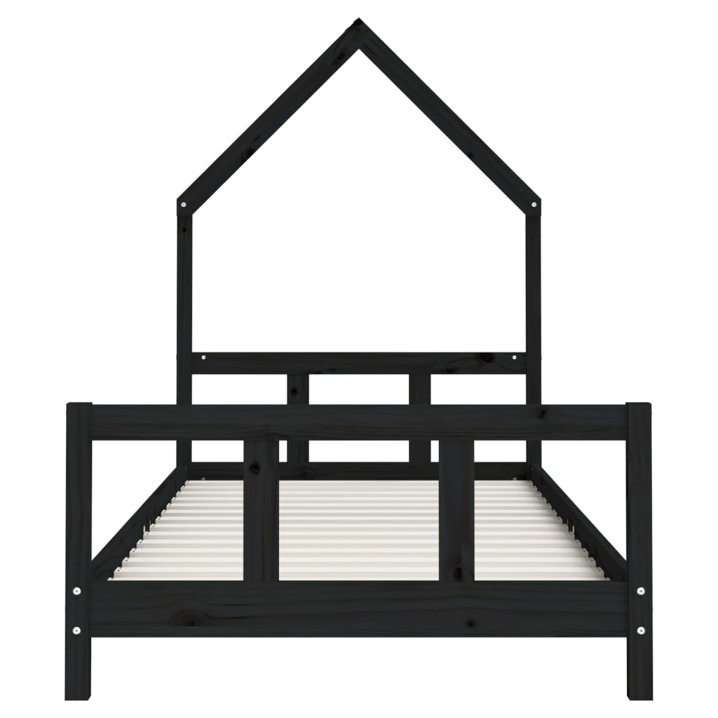 Solid Wood Pine Kids Bed Frame - Black 90x190 cm