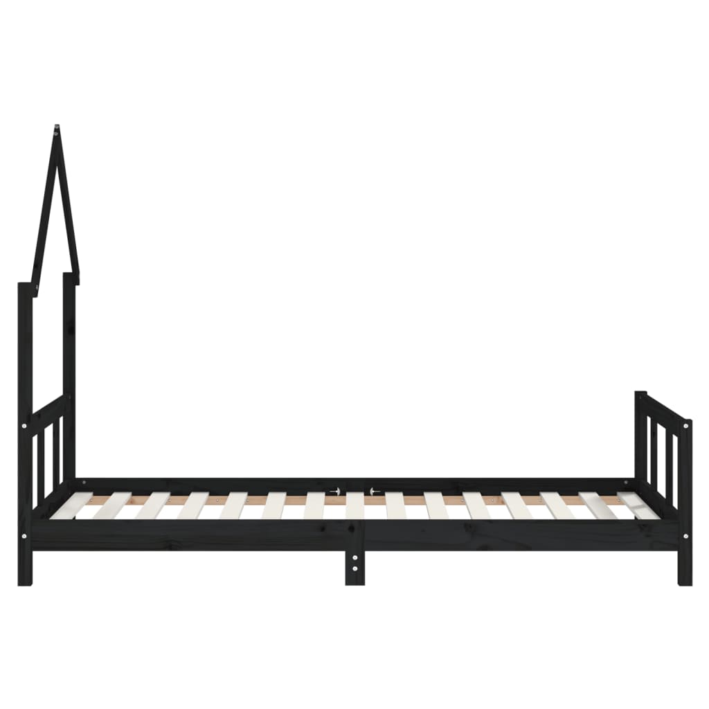 Solid Wood Pine Kids Bed Frame - Black 90x190 cm