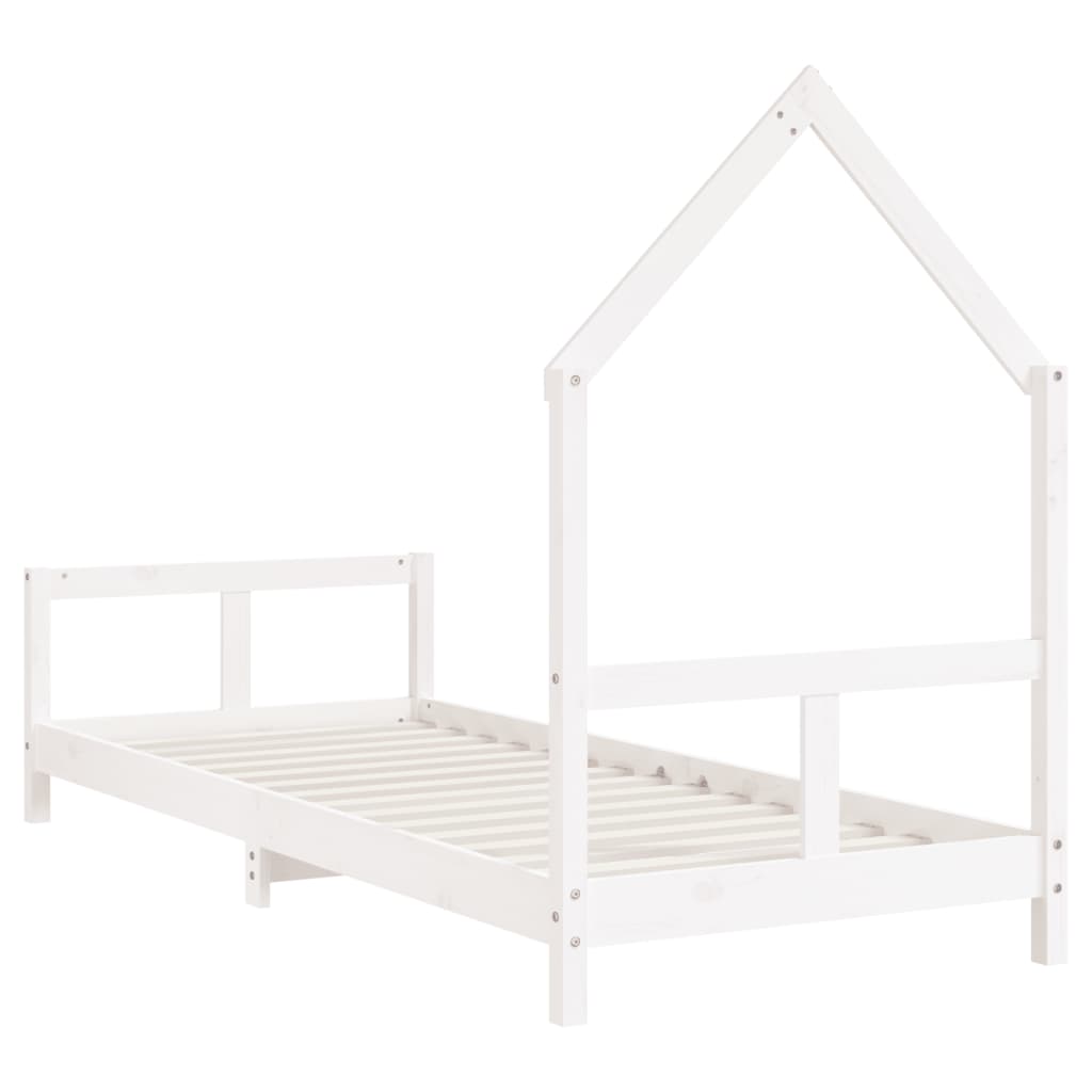 Solid Pine Wood Kids Bed Frame - White, 80x200 cm