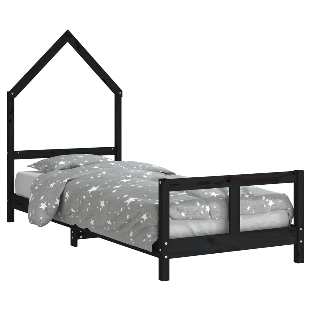 Kids Bed Frame 80x200 cm, Black Solid Pine Wood