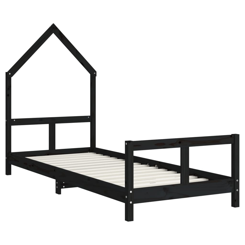 Kids Bed Frame 80x200 cm, Black Solid Pine Wood