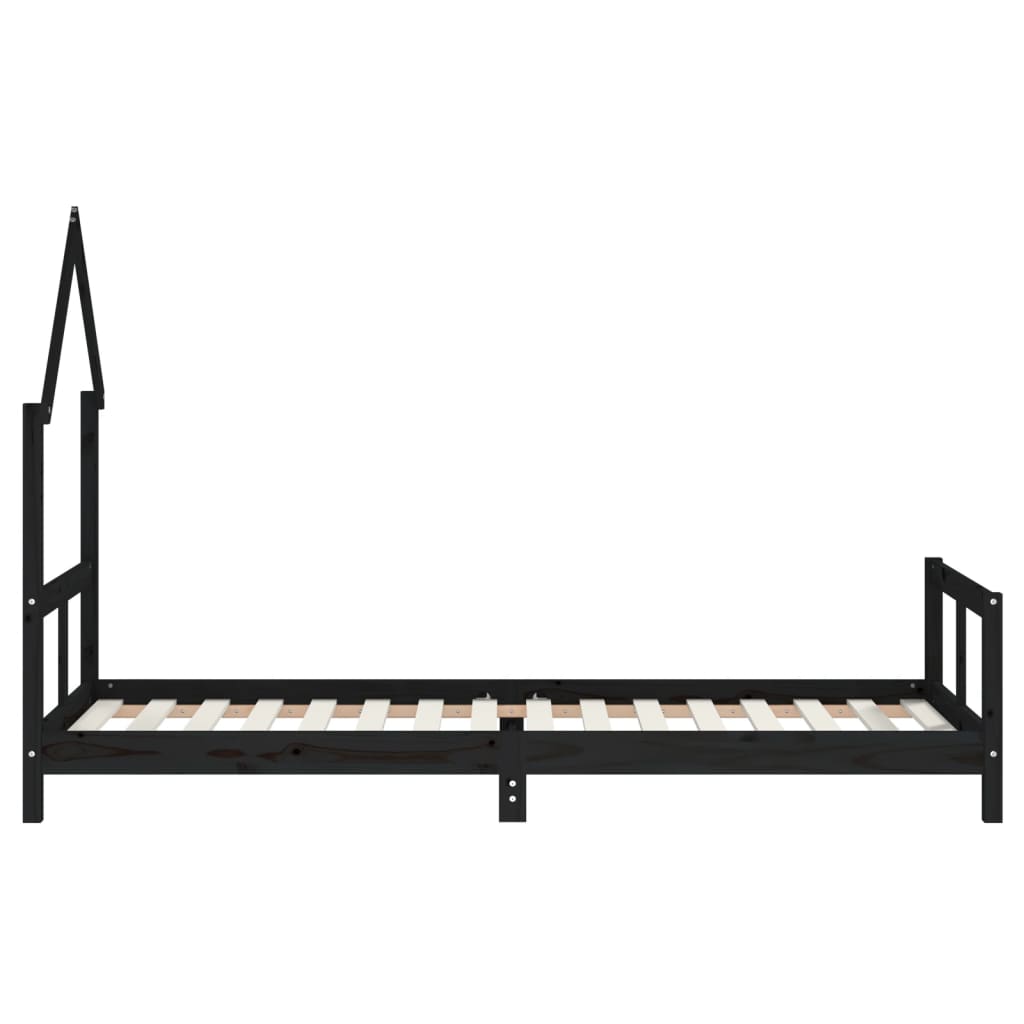 Kids Bed Frame 80x200 cm, Black Solid Pine Wood
