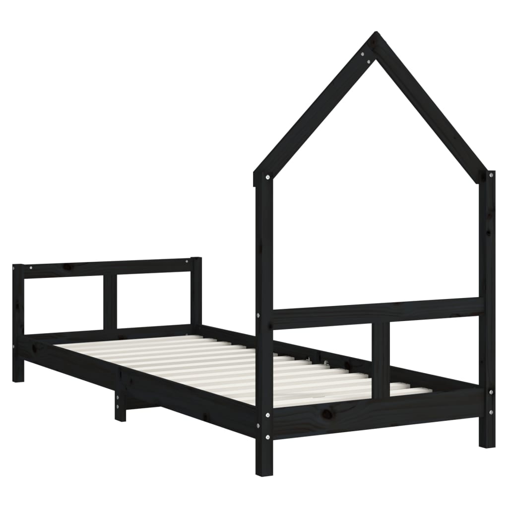 Kids Bed Frame 80x200 cm, Black Solid Pine Wood