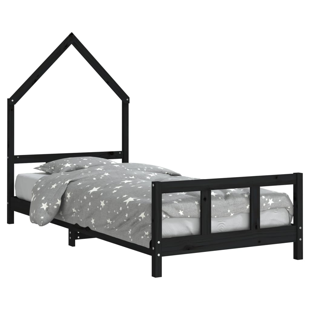 Solid Pine Kids Bed Frame, Black, 90x200 cm