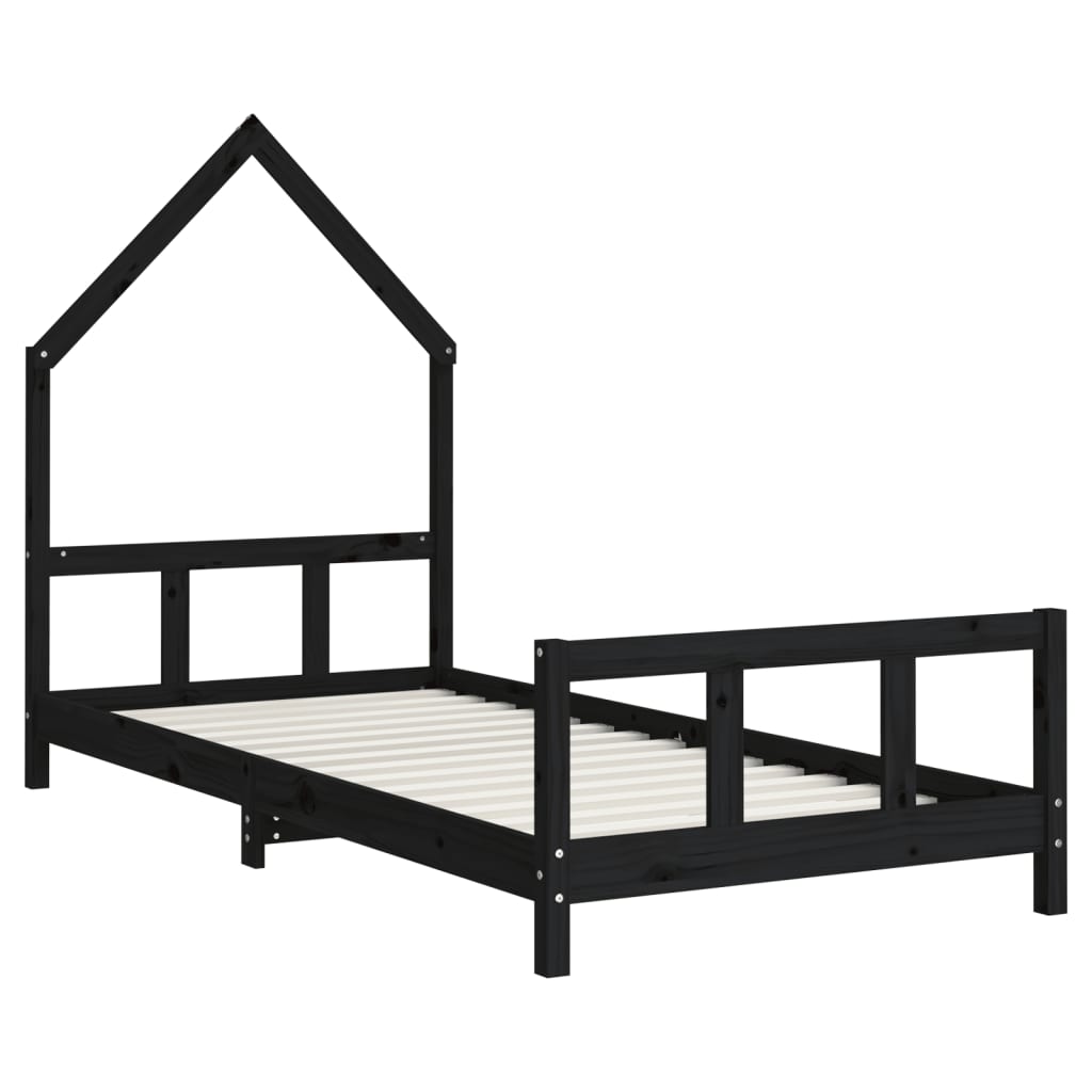 Solid Pine Kids Bed Frame, Black, 90x200 cm