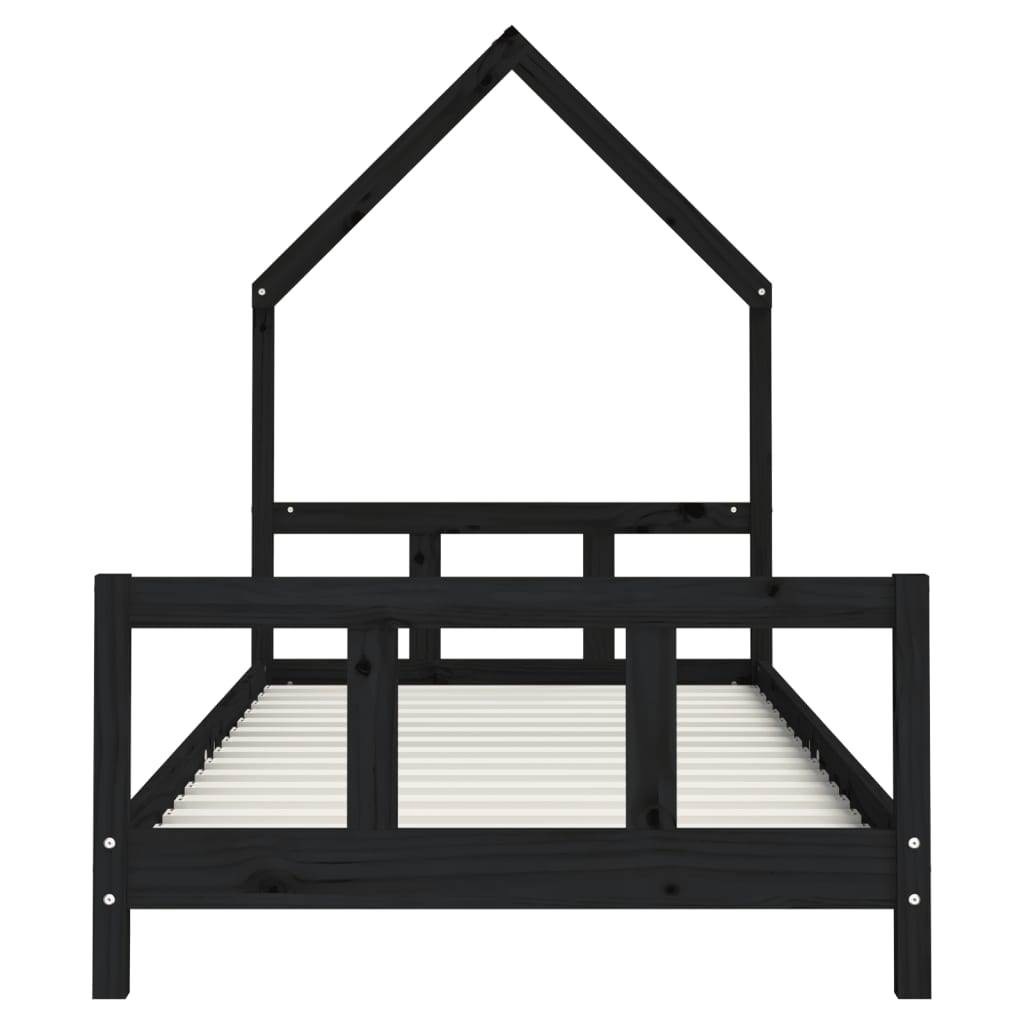 Solid Pine Kids Bed Frame, Black, 90x200 cm