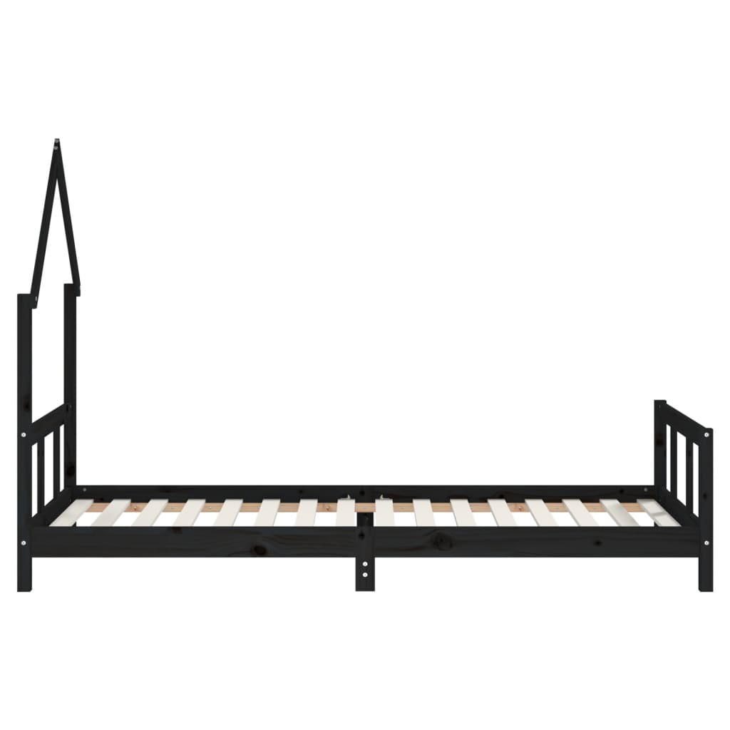 Solid Pine Kids Bed Frame, Black, 90x200 cm
