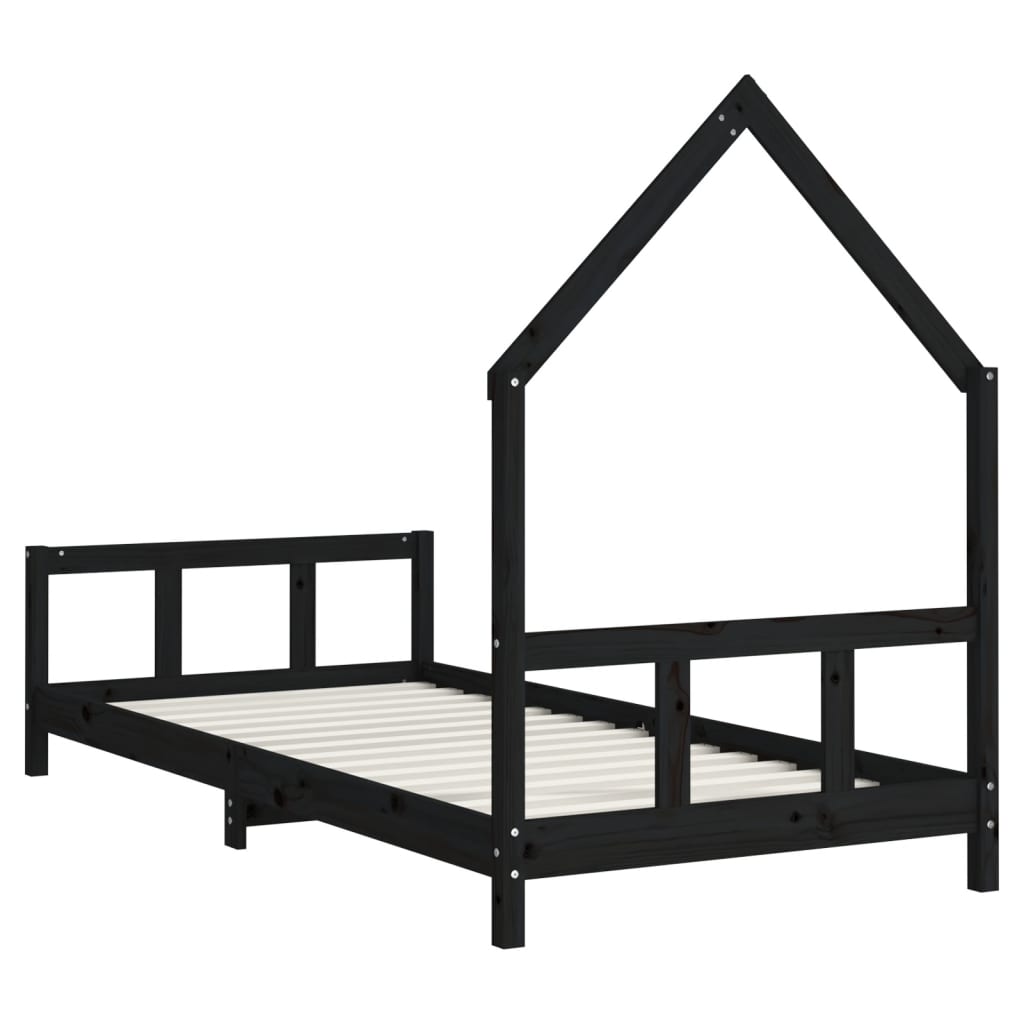 Solid Pine Kids Bed Frame, Black, 90x200 cm