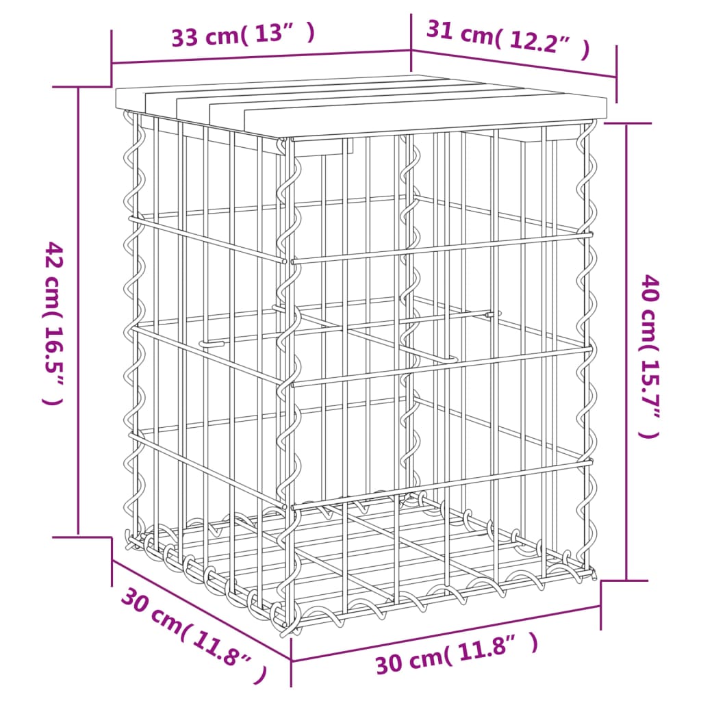 Solid Pine Wood Garden Bench Gabion 33x31x42 cm