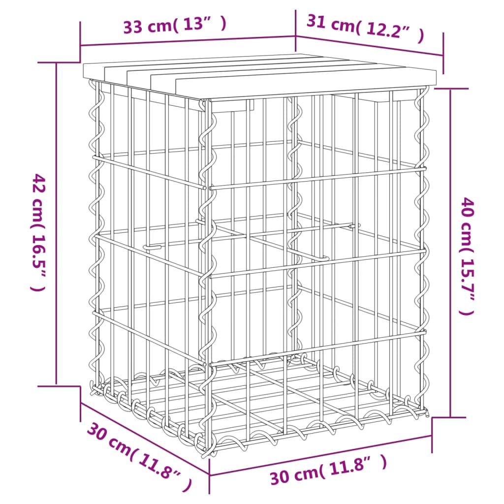 Solid Wood Douglas Gabion Garden Bench 33x31x42 cm Design