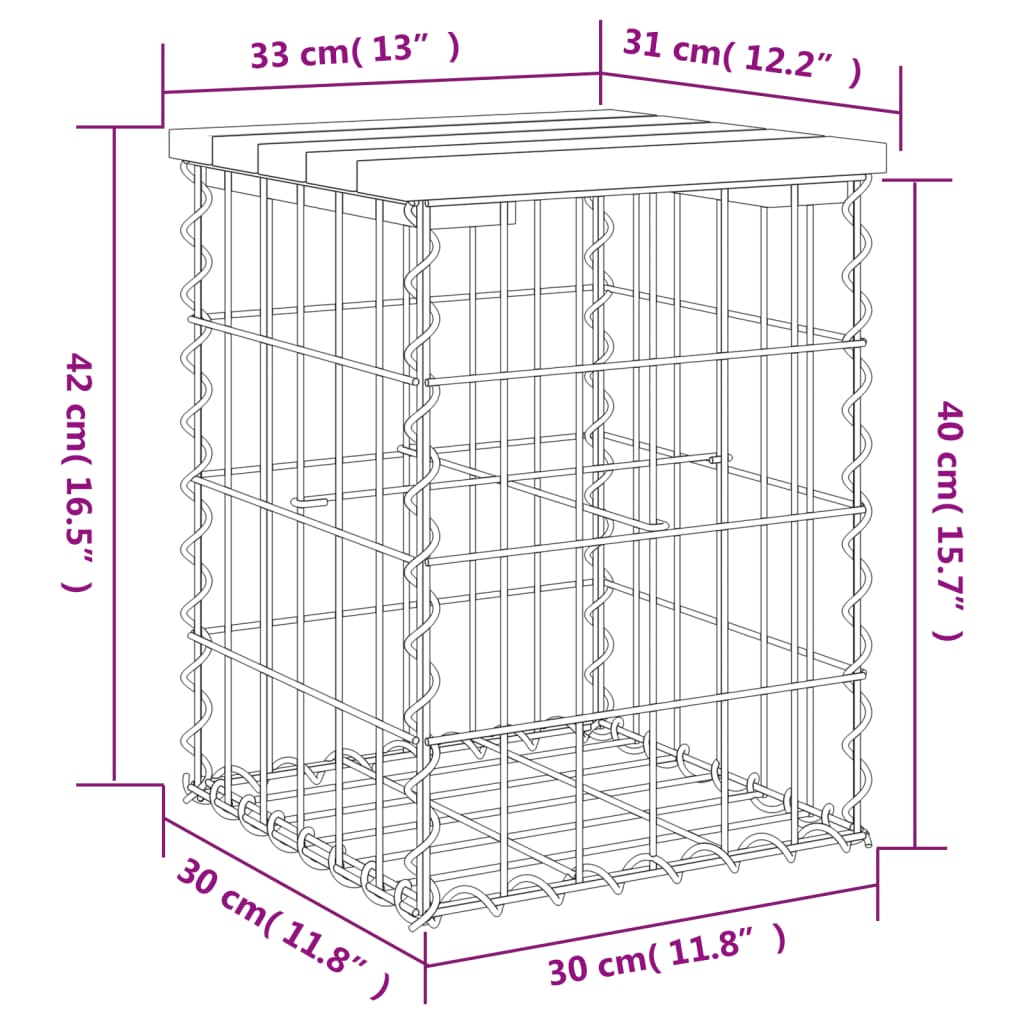 Impregnated Wood Pine Garden Bench with Gabion Design, 33x31x42 cm
