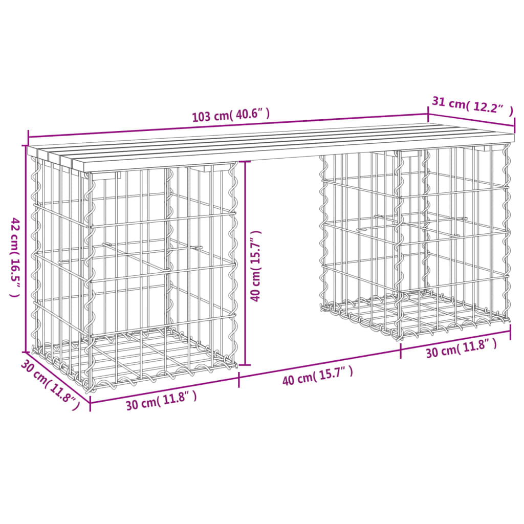 Garden Bench Gabion Pine Wood 103x31x42cm - Stylish & Durable Design