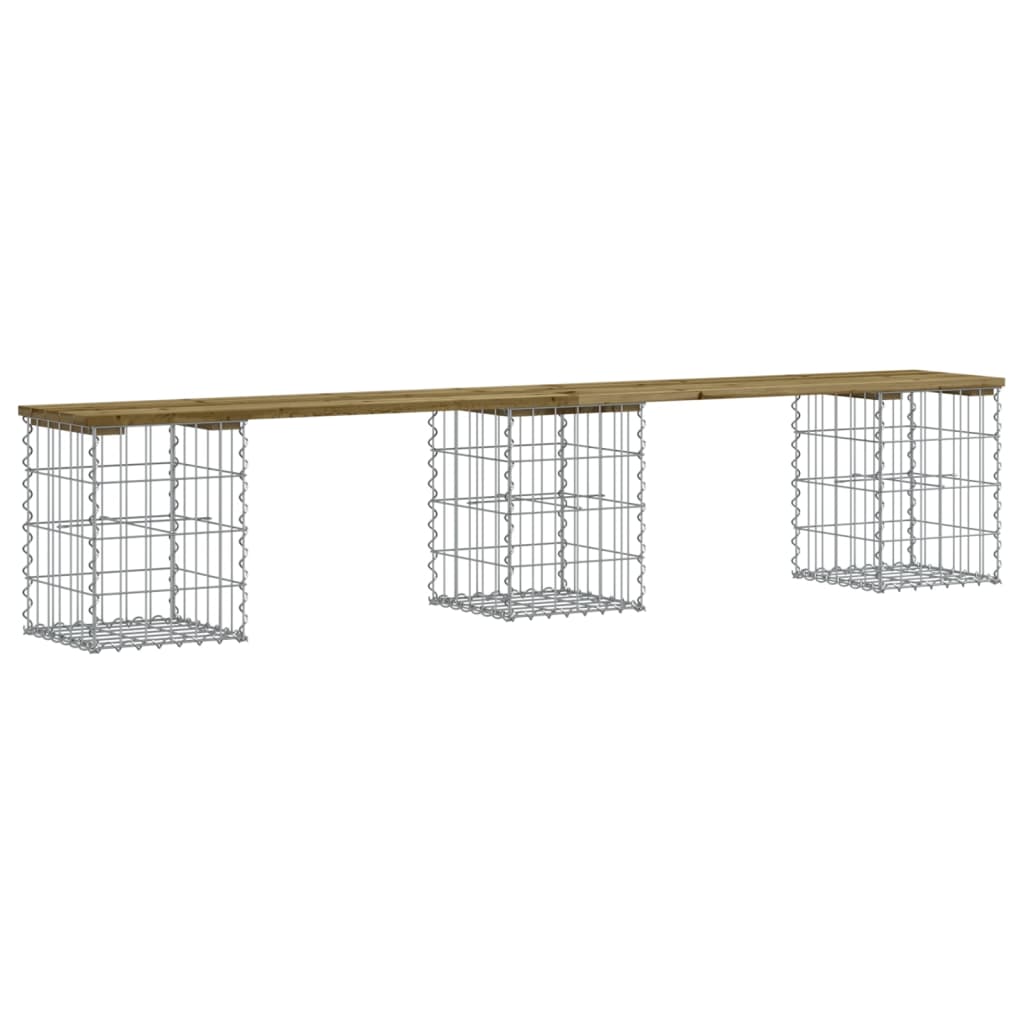 Impregnated Pine Wood Gabion Garden Bench - 203x31x42 cm