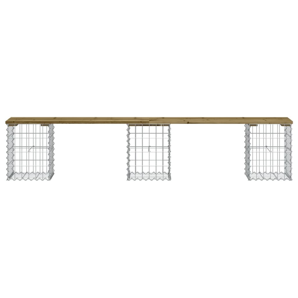 Impregnated Pine Wood Gabion Garden Bench - 203x31x42 cm