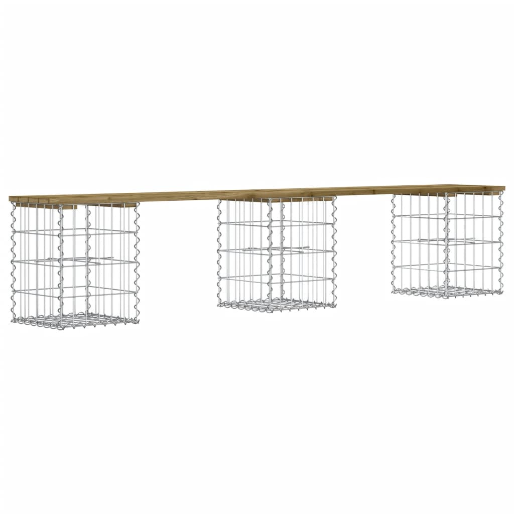 Impregnated Pine Wood Gabion Garden Bench - 203x31x42 cm