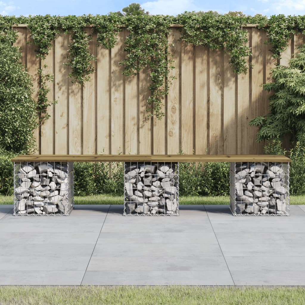 Impregnated Pine Wood Gabion Garden Bench - 203x31x42 cm