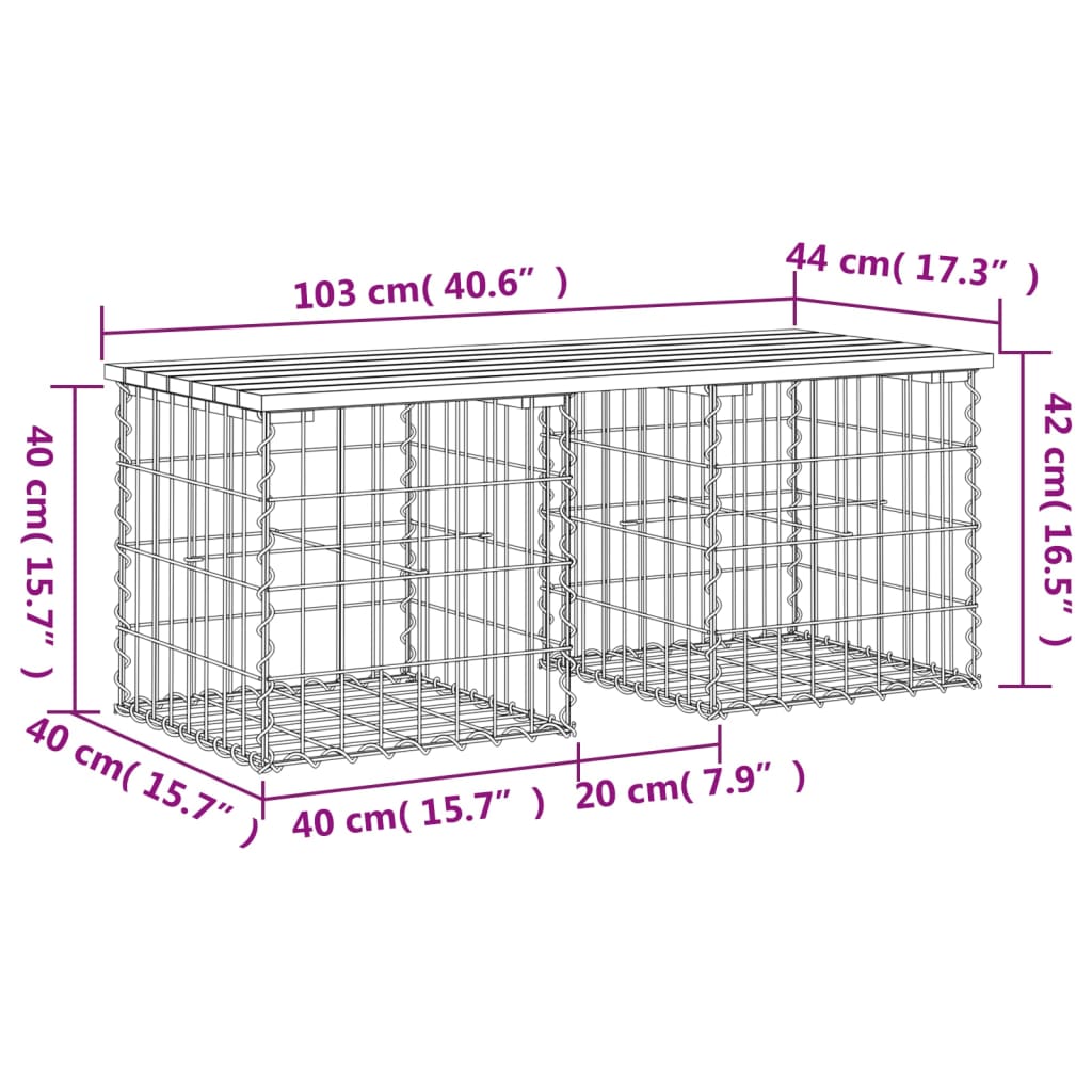 Solid Wood Garden Bench Gabion - Douglas, 103x44x42 cm