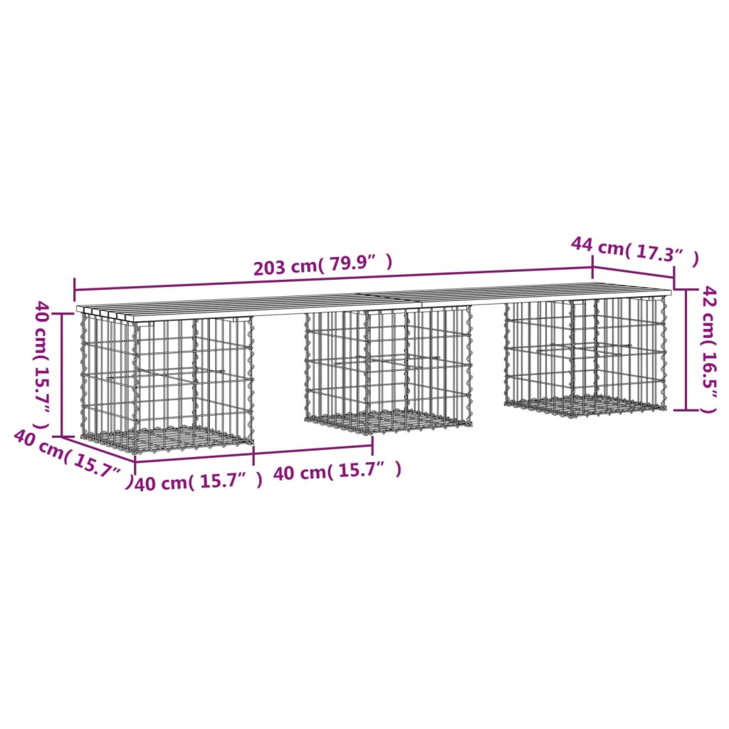 Solid Wood Douglas Garden Bench Gabion 203x44x42 cm