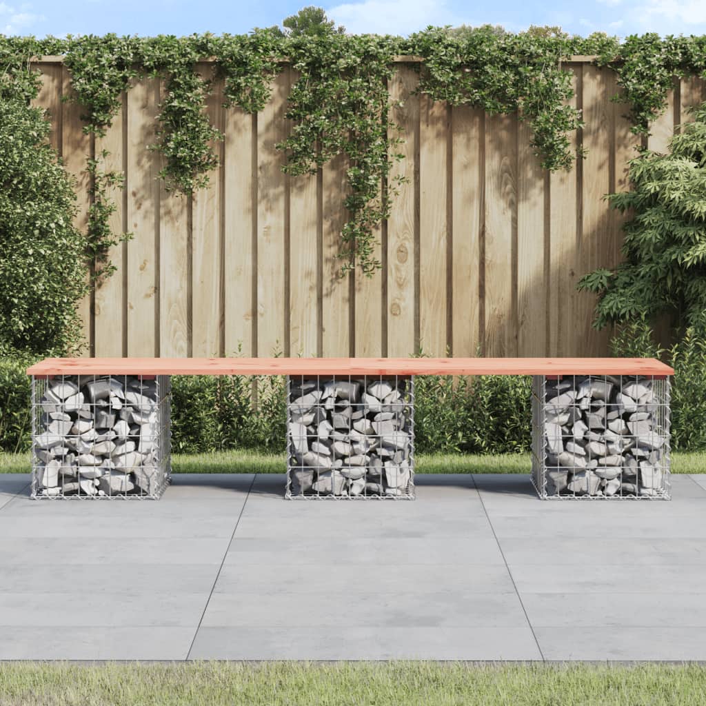 Solid Wood Douglas Garden Bench Gabion 203x44x42 cm
