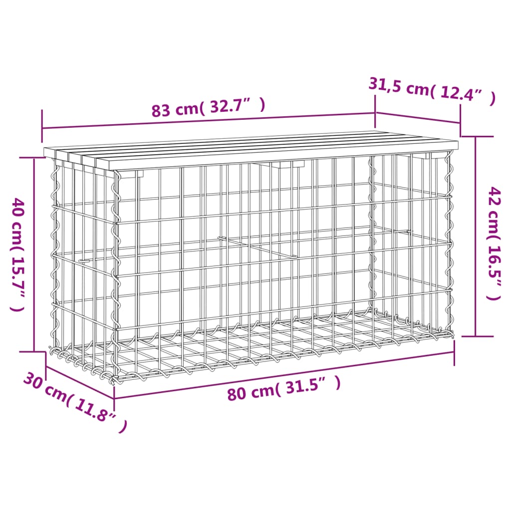 Solid Pine Wood Garden Bench with Gabion Design, 83x31.5x42 cm