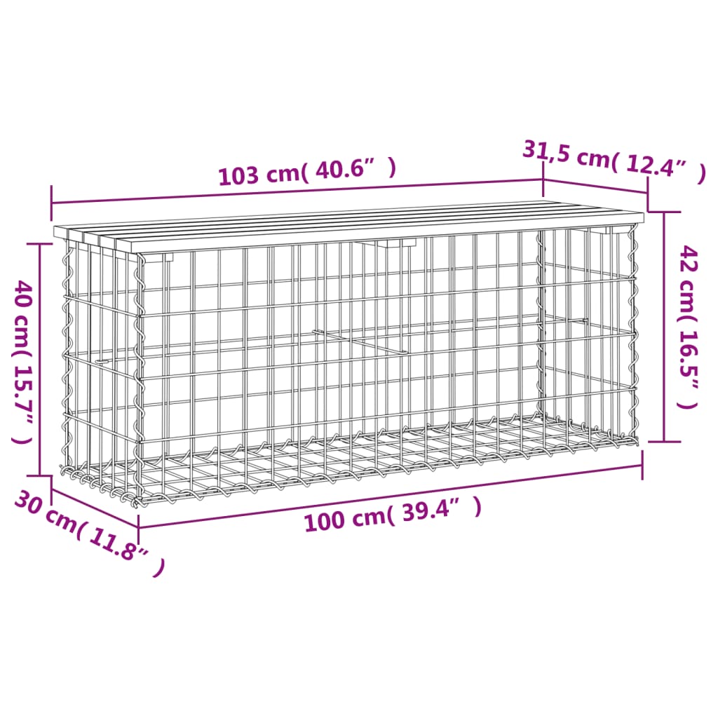 Solid Wood Pine Garden Bench Gabion Design 103x31.5x42 cm