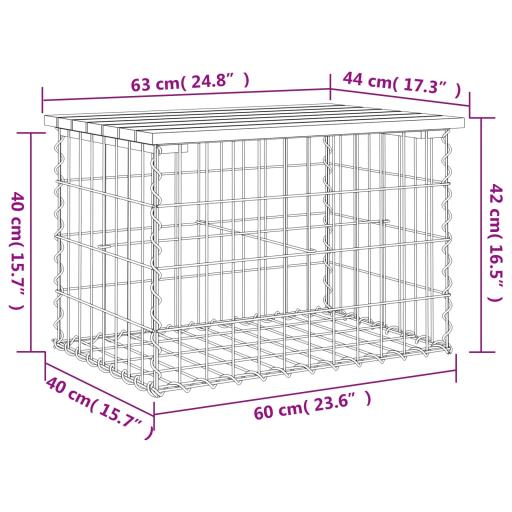 Rustic Garden Bench Gabion 63x44x42cm | Solid Douglas Wood Design