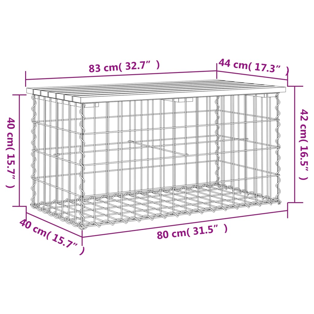 Gabion Design Garden Bench, Solid Pine Wood, 83x44x42 cm