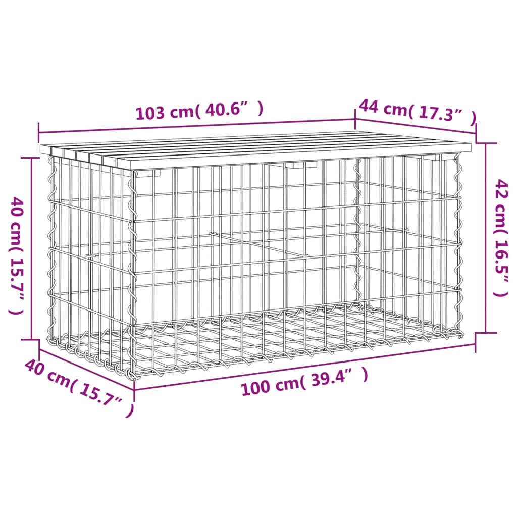 Solid Pine Garden Bench Gabion Design 103x44x42 cm