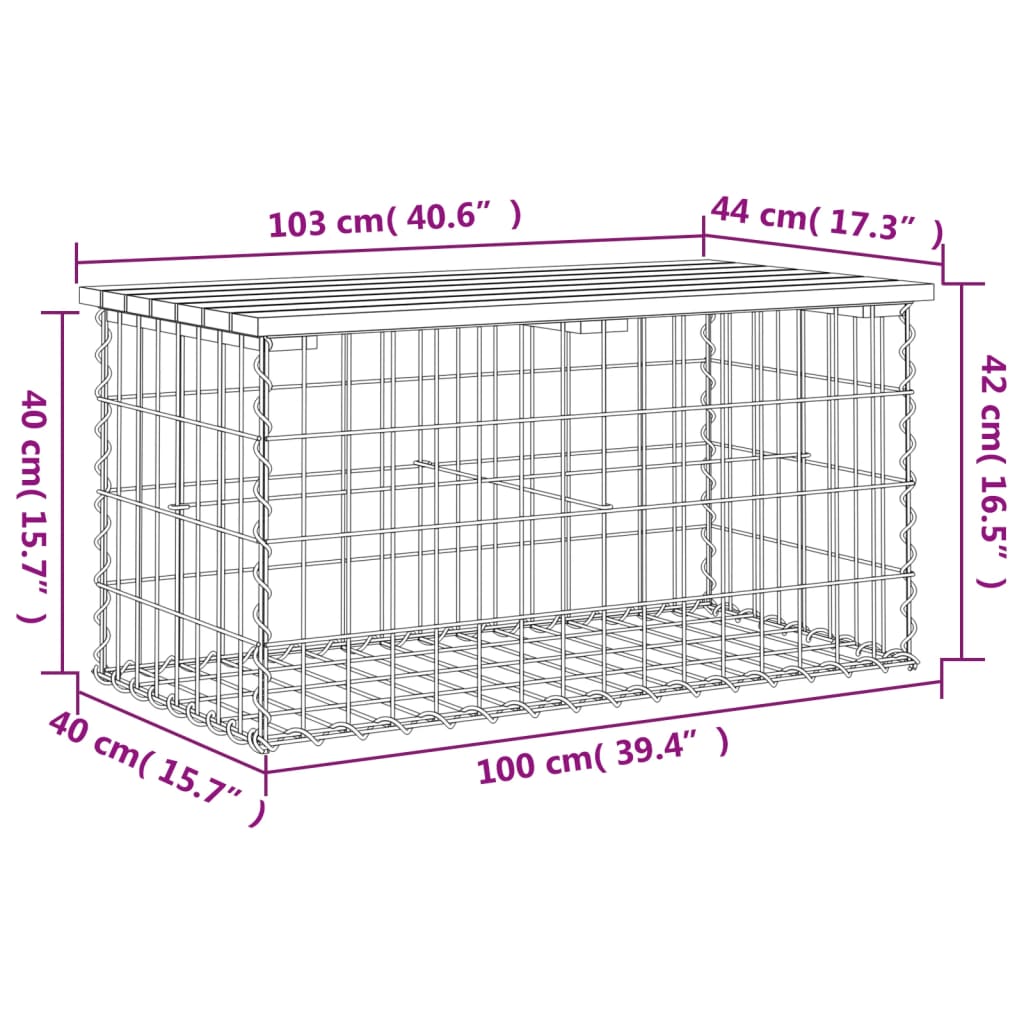 Gabion Design Garden Bench - Solid Douglas Wood, 103x44x42 cm
