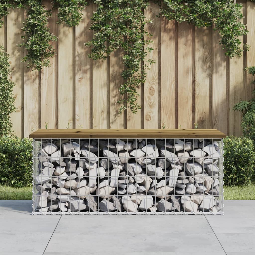 Impregnated Pine Wood Gabion Garden Bench 103x44x42 cm