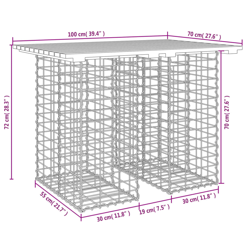 Douglas Wood Gabion Garden Bench 100x70x72 cm
