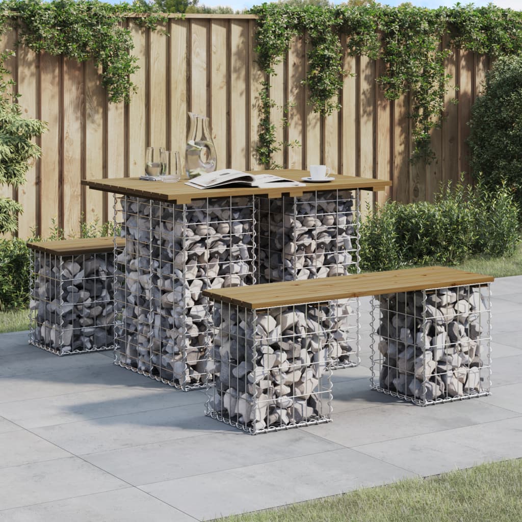 Gabion Garden Bench, Impregnated Pine Wood, 100x70x72 cm