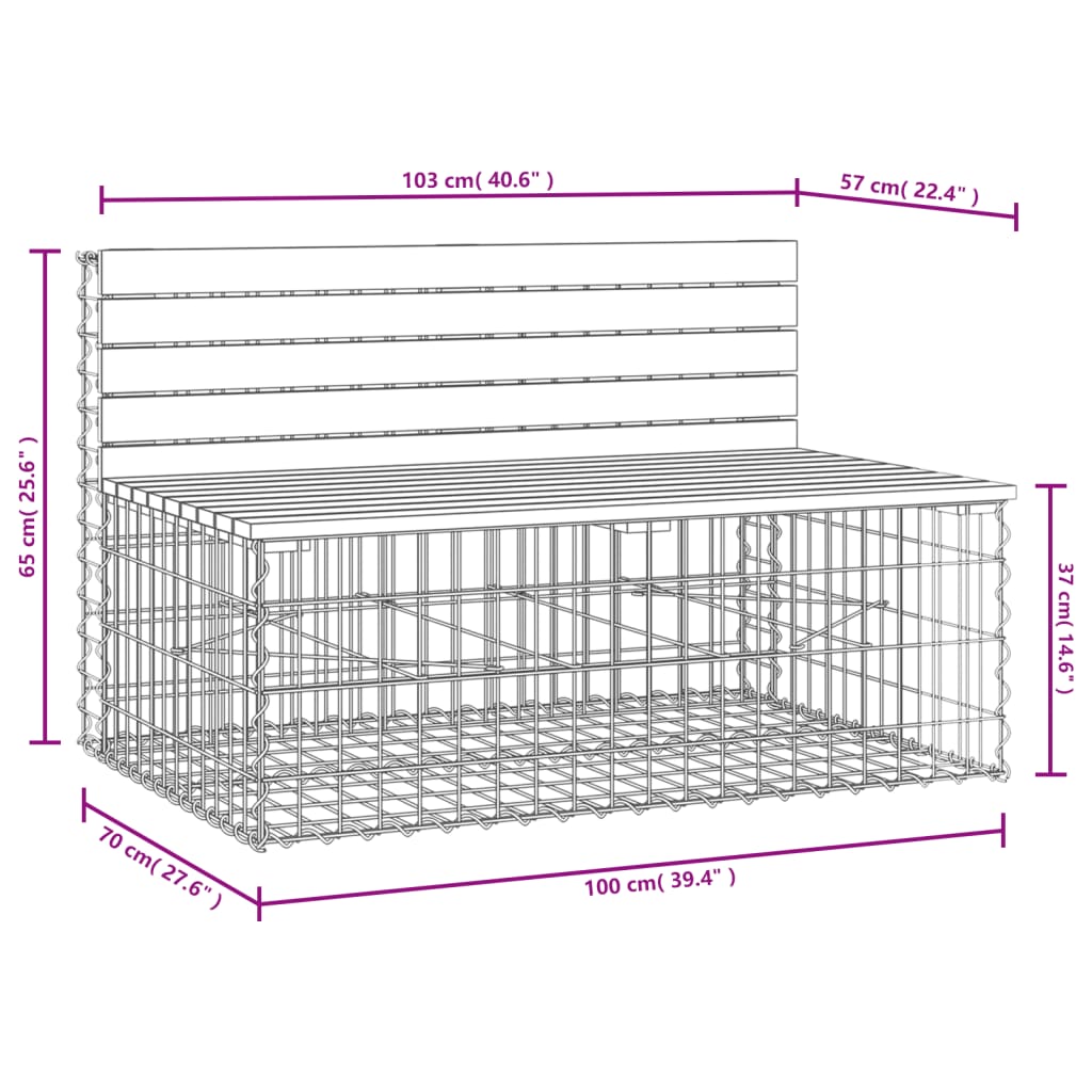 Rustic Gabion Garden Bench - Impregnated Pine Wood 103x70x65cm