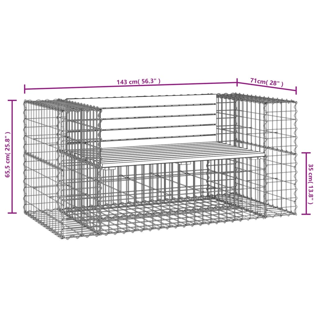 Douglas Solid Wood Garden Bench Gabion 143x71x65.5 cm