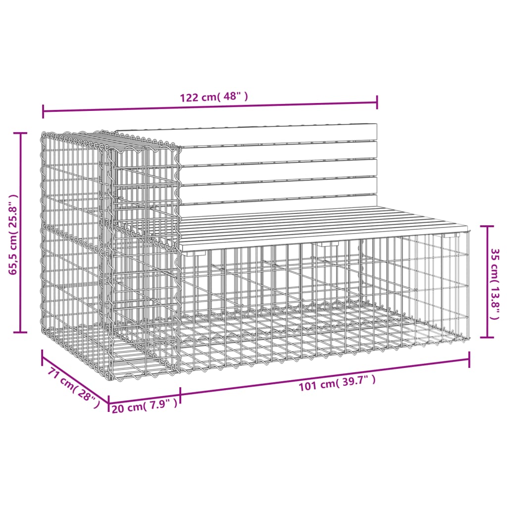 Solid Wood Pine Garden Bench Gabion Design - 122x71x65.5 cm