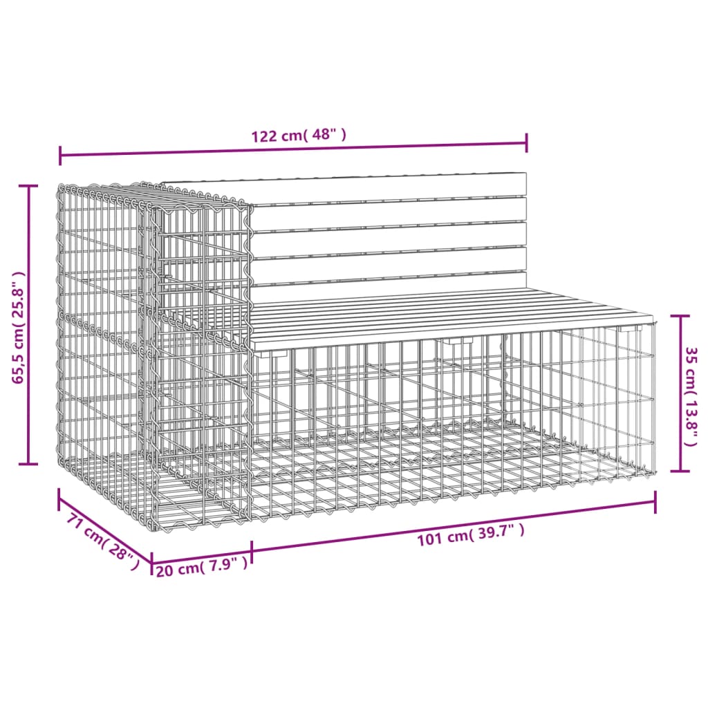 Gabion Garden Bench, Impregnated Pine, 122x71x65.5 cm
