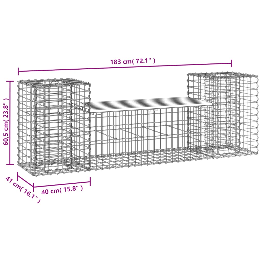 Solid Pine Garden Bench Gabion Design 183x41x60.5 cm