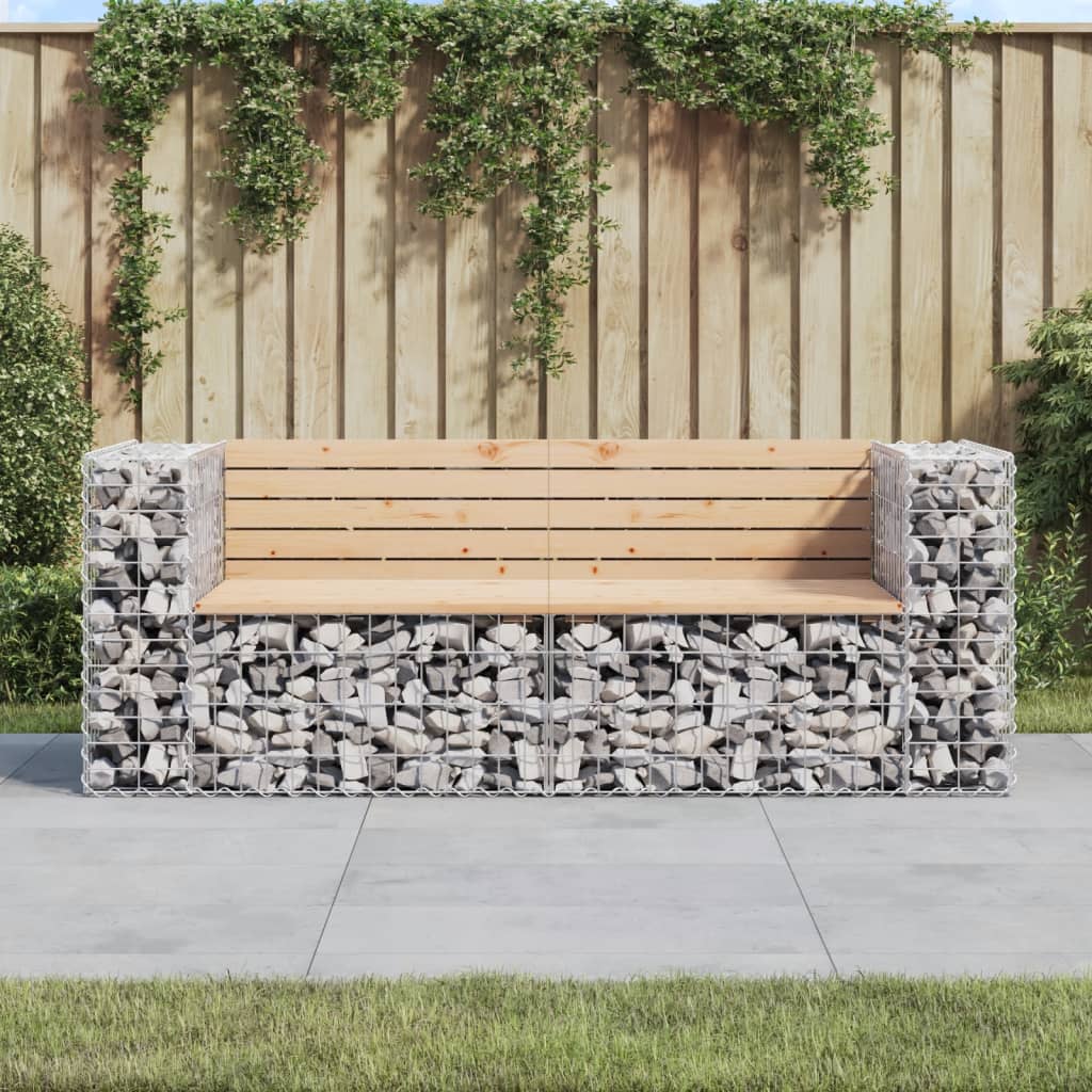 Solid Wood Pine Garden Bench Gabion - 184x71x65.5 cm Design