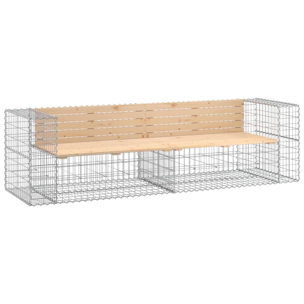 Solid Wood Pine Garden Bench, Gabion Design, 244x71x65.5 cm