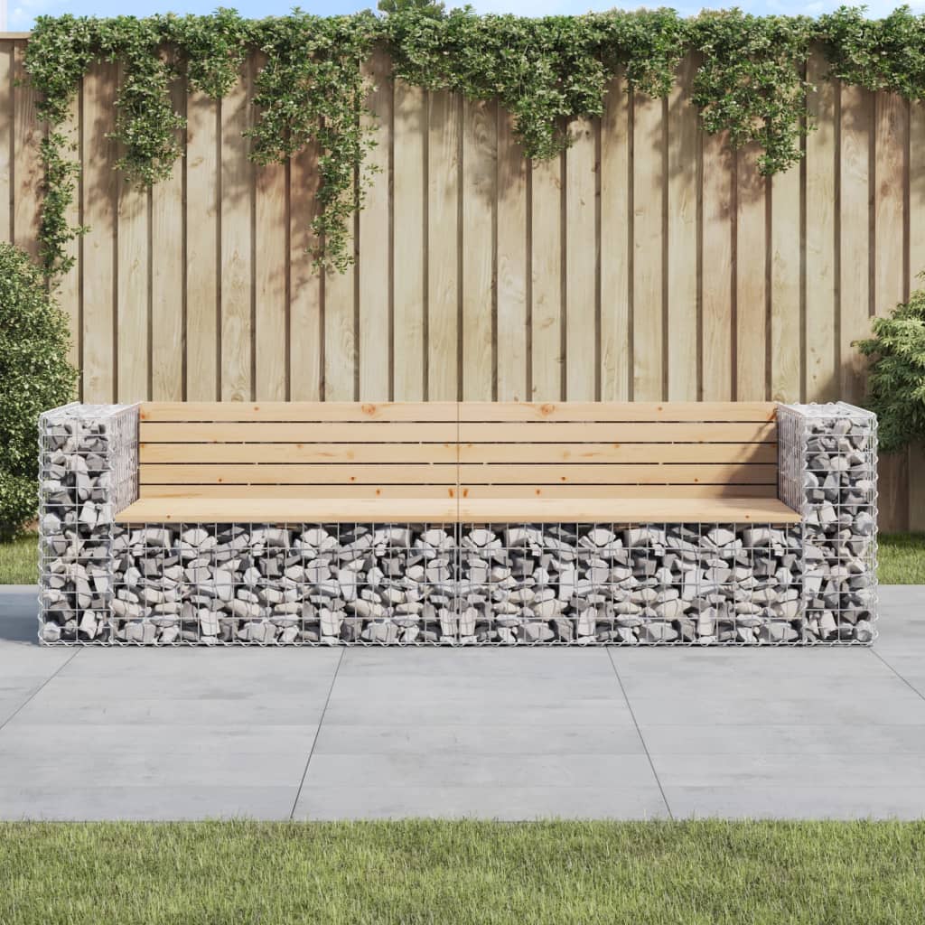 Solid Wood Pine Garden Bench, Gabion Design, 244x71x65.5 cm