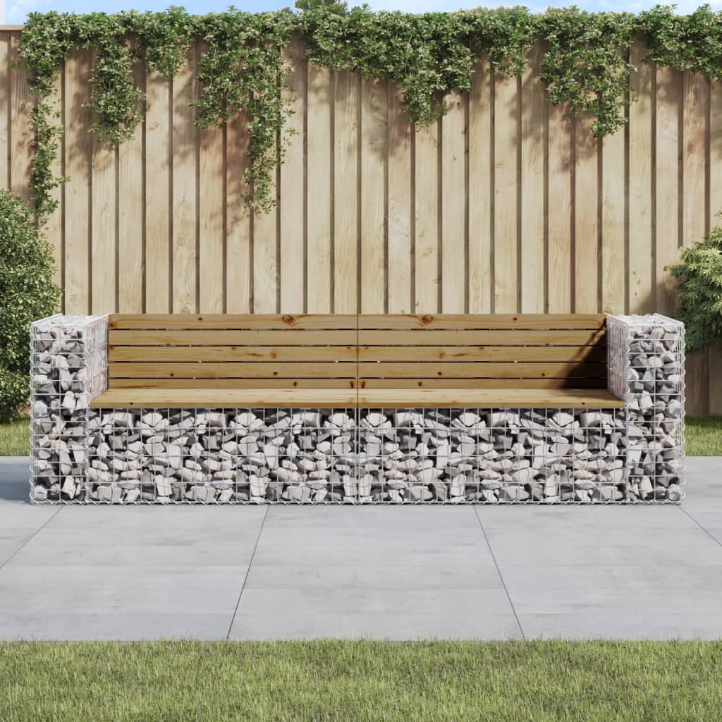 Gabion Garden Bench 244x71x65.5cm - Impregnated Pine Wood