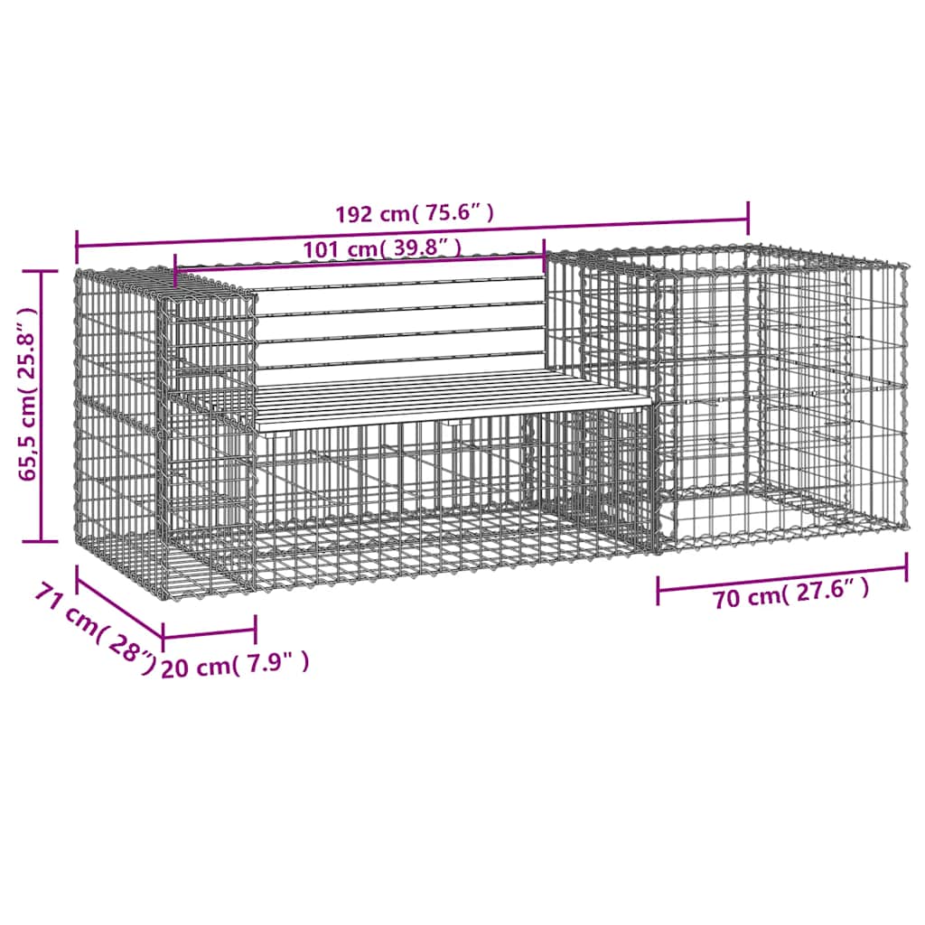 Solid Wood Pine Garden Bench with Gabion Basket Design