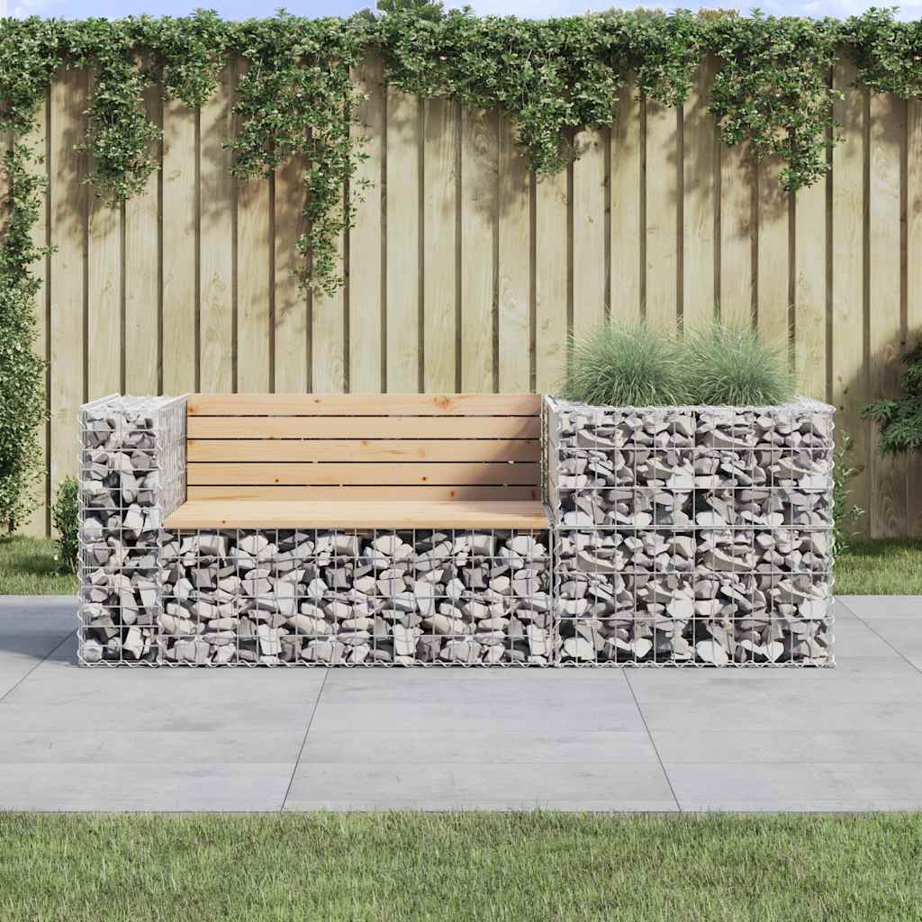 Solid Wood Pine Garden Bench with Gabion Basket Design