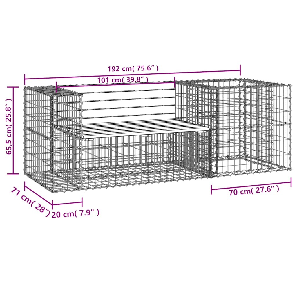 Sturdy Gabion Basket Garden Bench, Solid Douglas Wood Design