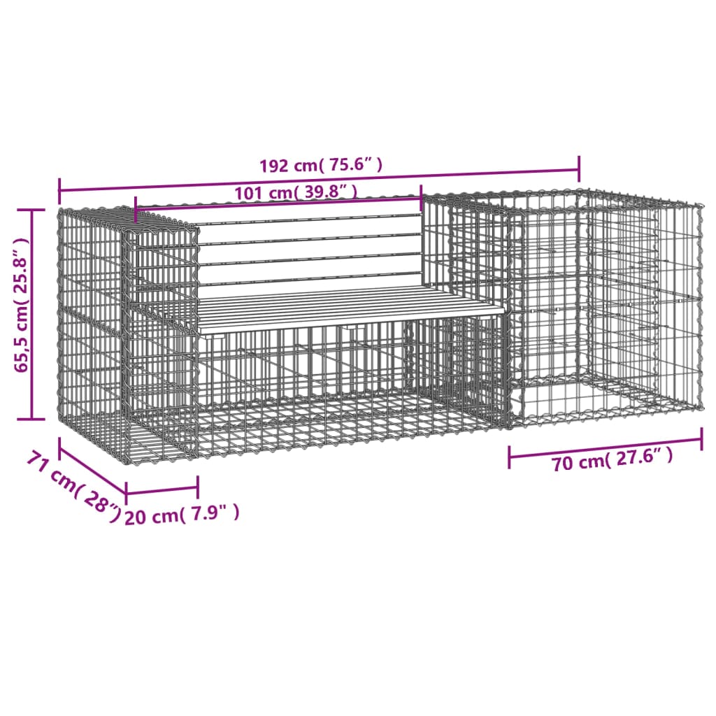 Gabion Basket Garden Bench with Impregnated Pine Wood